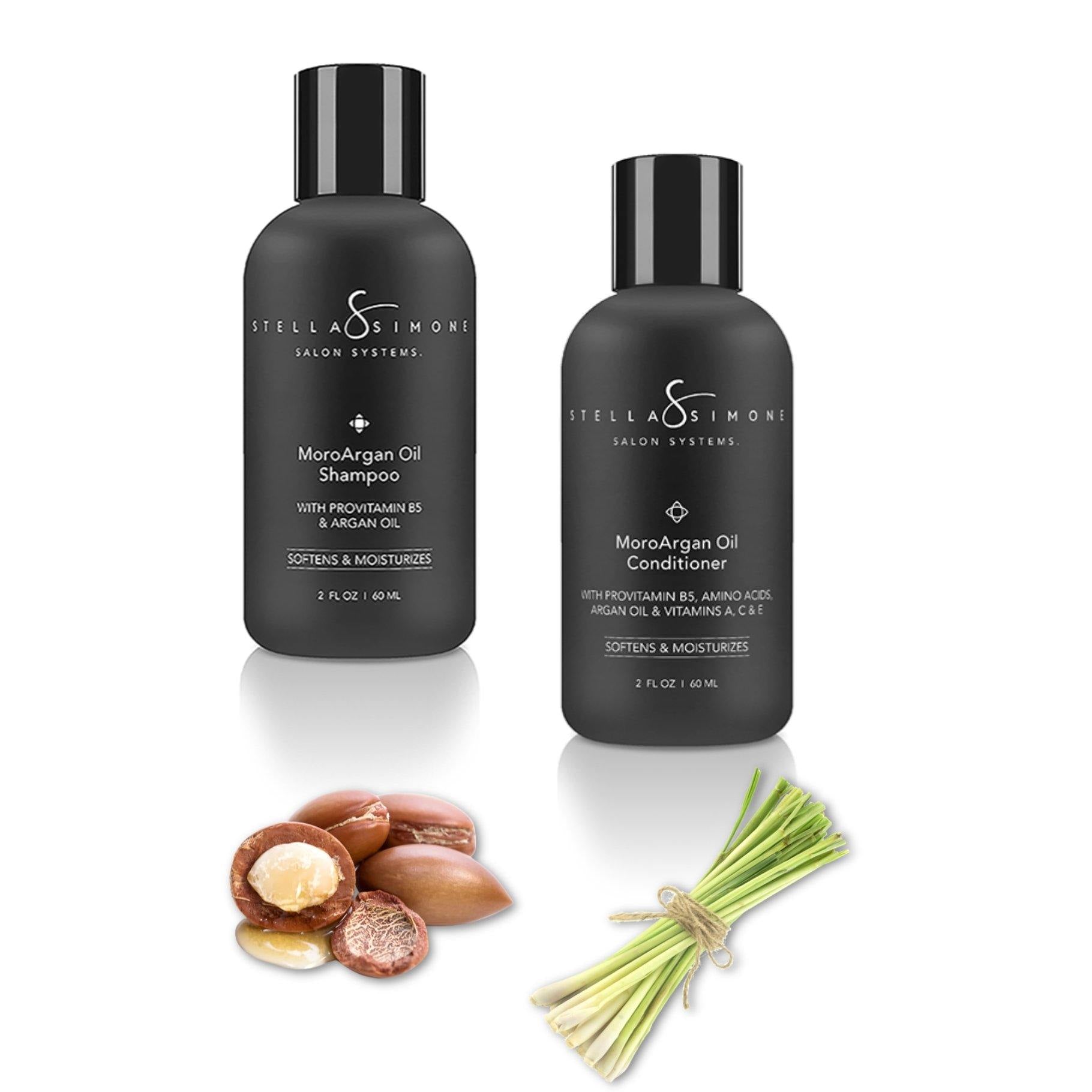 Moroccan Argan Oil + Aloe Shampoo and Conditioner | 4 PC | Haircare Kit | Hydrates + Softens | Weightless Volumizer | Vegan 🌱 | StellaSimone Salon Systems.