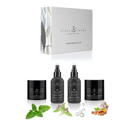 Keep It Together - Styling Kit | Moroccan Argan + Coconut + Peppermint Oils | 4 PC | On The Go | Haircare Kit | Vegan 🌱 | StellaSimone Salon Systems.