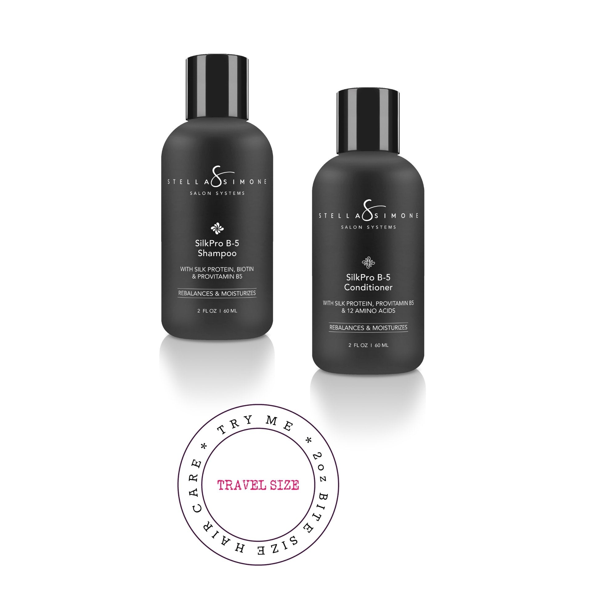 Silk Aminos ProGrade + Yarrow Extract | 2 PC | Mini Shampoo + Conditioner | Everyday Haircare | TryMe Kit | No Added Gluten | StellaSimone Salon Systems.